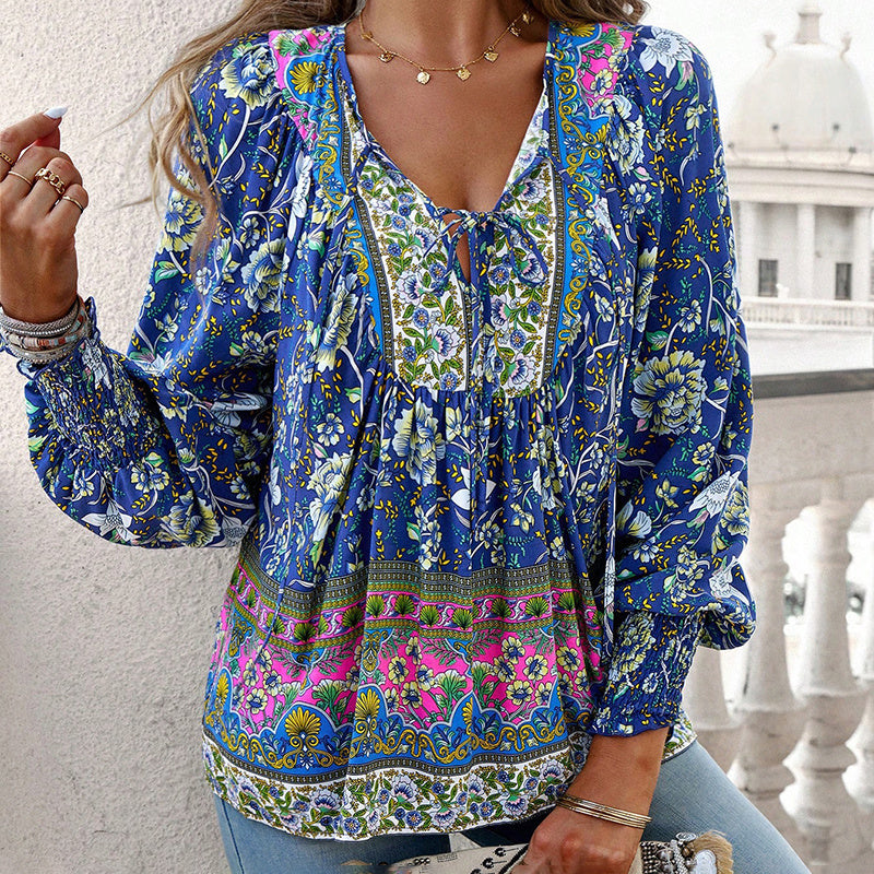 Women's Boho Chic Long Sleeve Floral Blouse