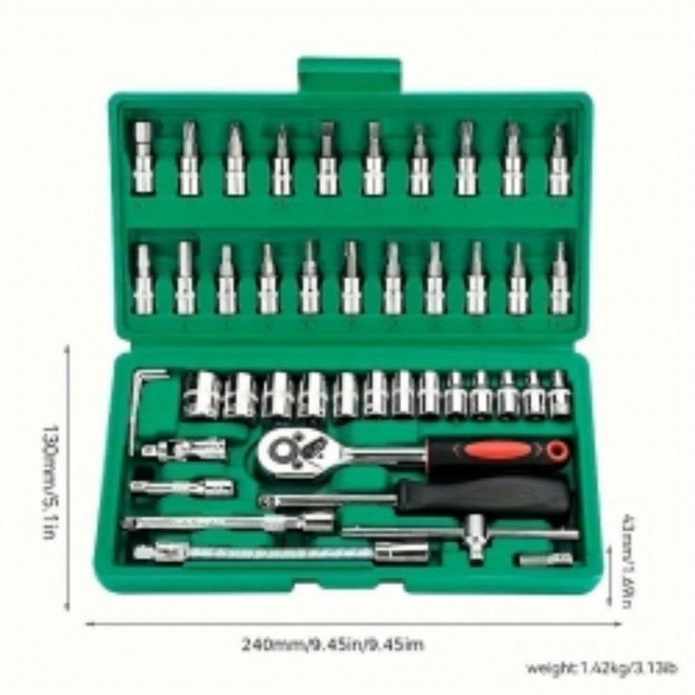 46PCS 1-4 Ratchet Wrench Combination Socket Tool Set Kit Auto Car Repair Tools