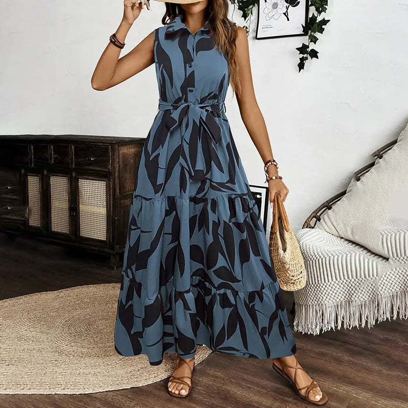 Women Sleeveless Boho Floral Maxi Dress