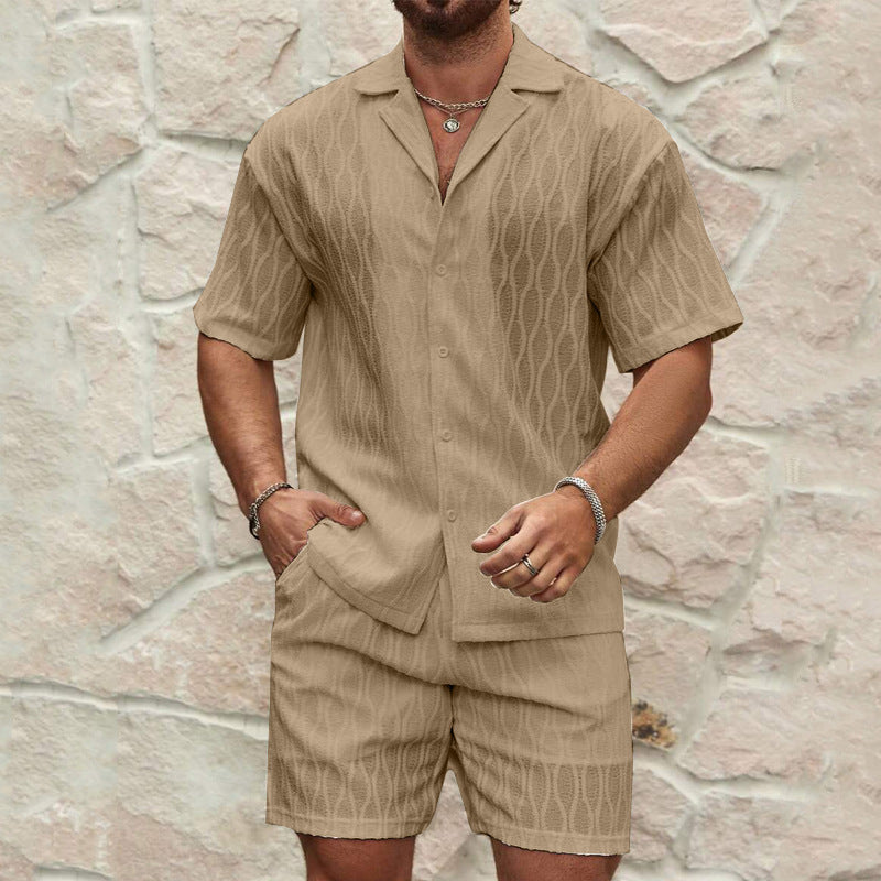 Men's Solid Casual Two Pieces Lapel Button Loose Tracksuits