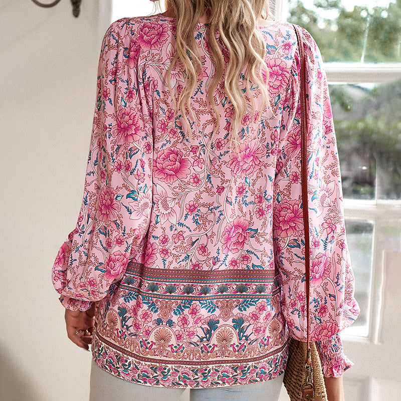 Women's Boho Chic Long Sleeve Floral Blouse