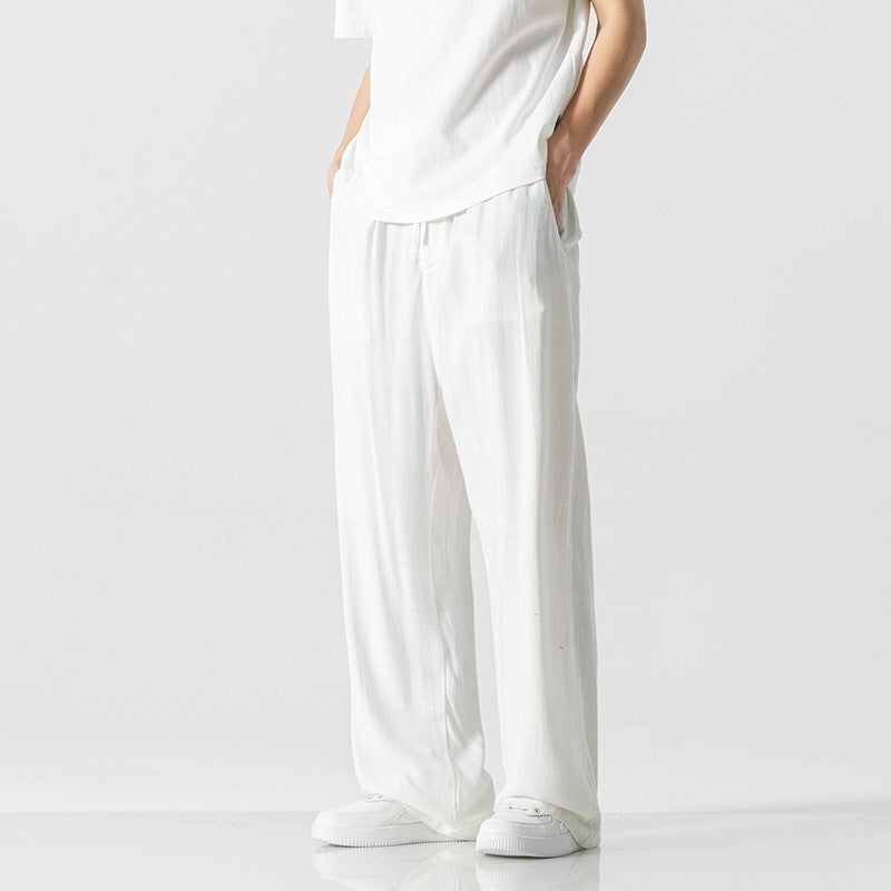 Linen Pants Men's Summer Loose Straight Casual Trousers