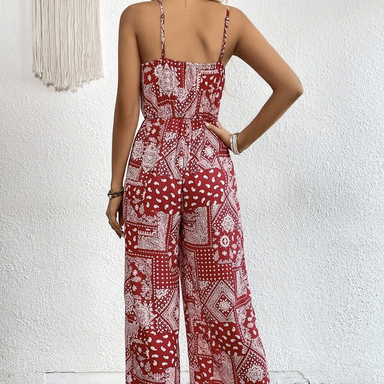 Cami Jumpsuit with Floral Print and Ruffled Edge