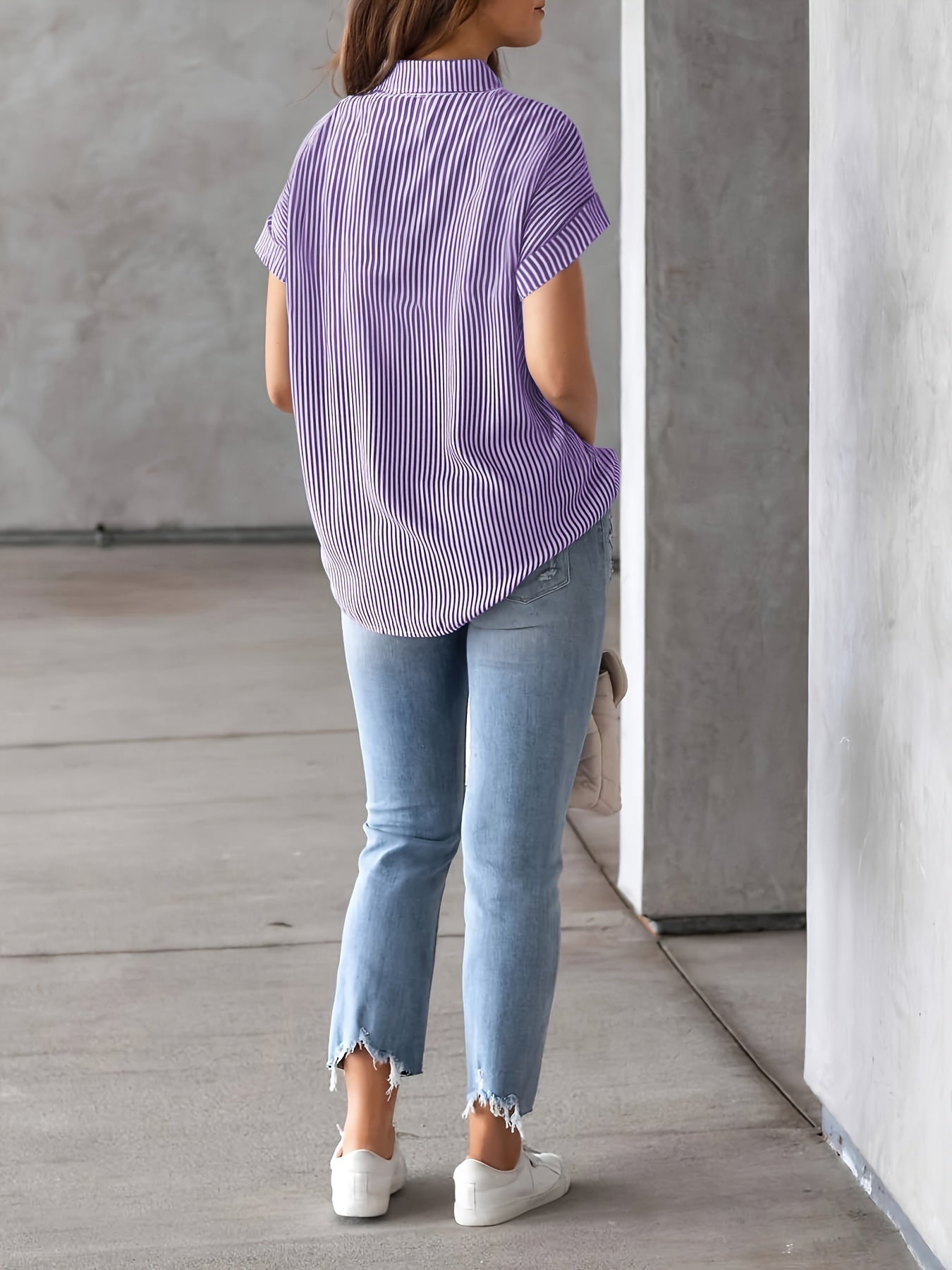 Plus Size Striped Blouse With Pocket For Women