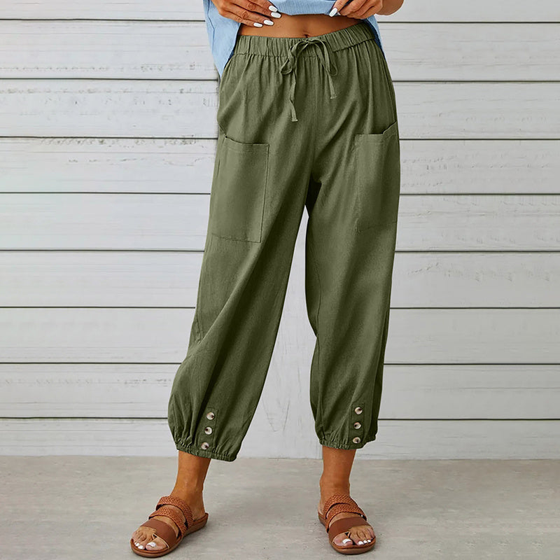 Women's Wide Leg Casual Summer Pants With Adjustable Waist