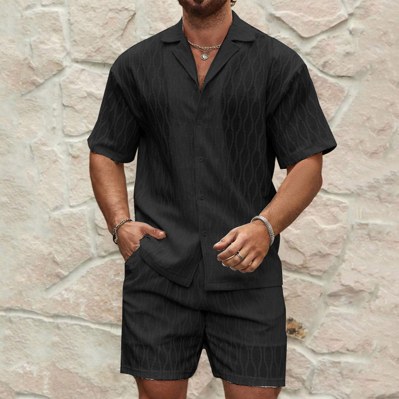 Men's Solid Casual Two Pieces Lapel Button Loose Tracksuits