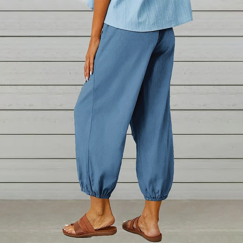 Women's Wide Leg Casual Summer Pants With Adjustable Waist