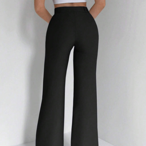 High-Waisted Slim Fit Pants with Micro Flare