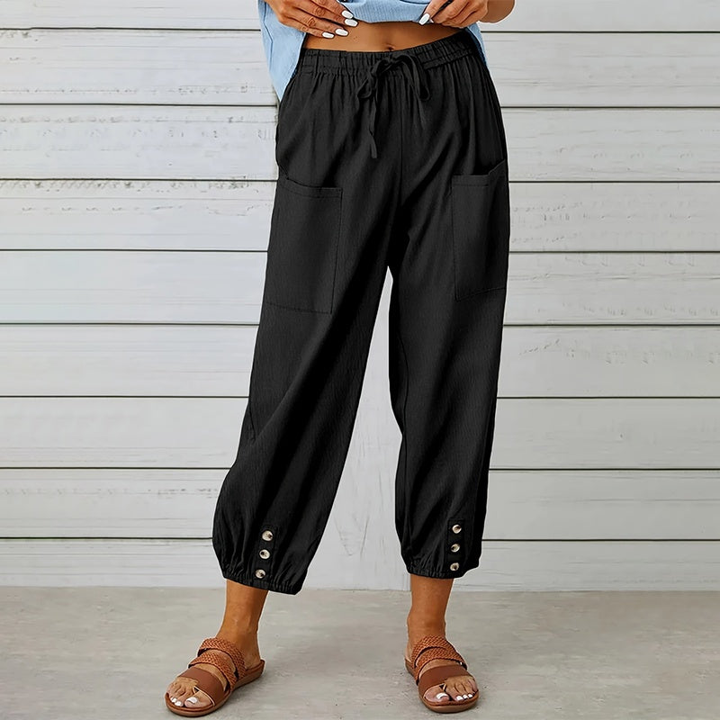 Women's Wide Leg Casual Summer Pants With Adjustable Waist