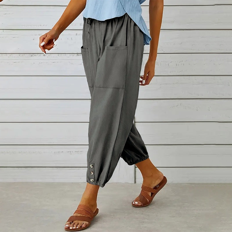 Women's Wide Leg Casual Summer Pants With Adjustable Waist