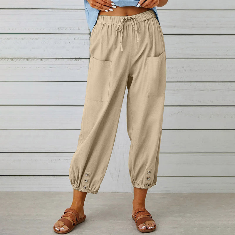Women's Wide Leg Casual Summer Pants With Adjustable Waist