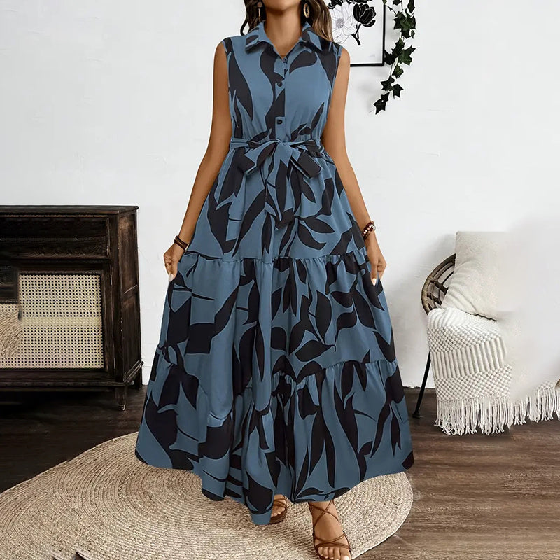 Women Sleeveless Boho Floral Maxi Dress