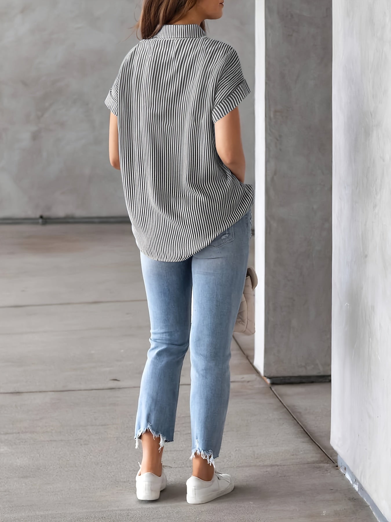 Plus Size Striped Blouse With Pocket For Women