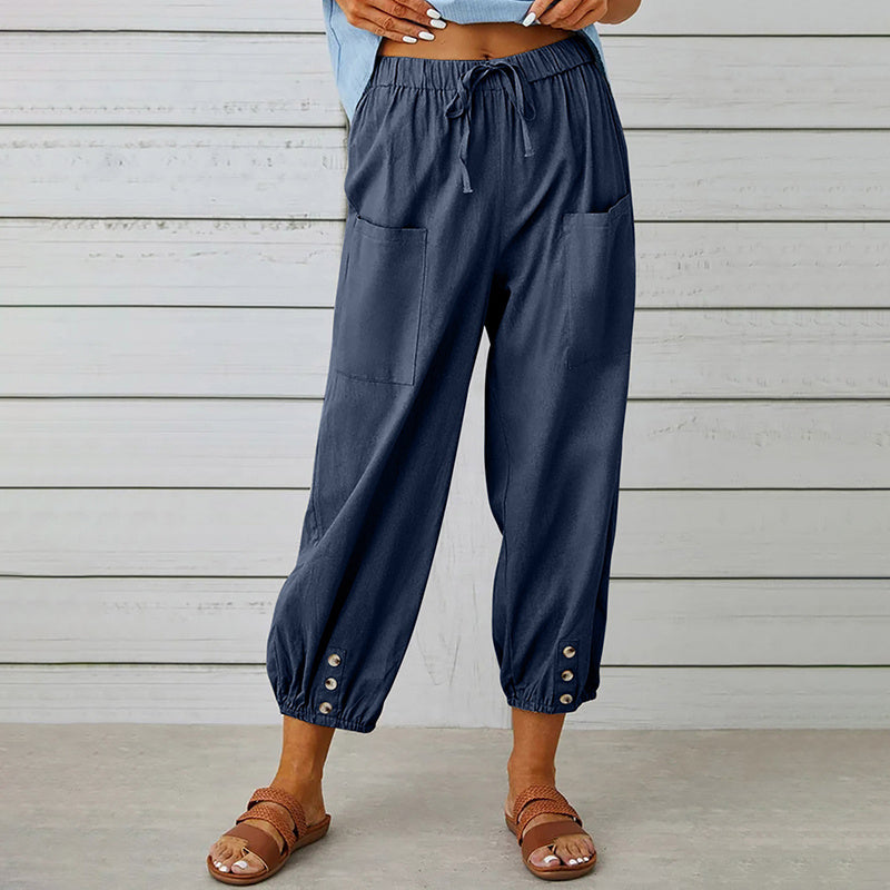 Women's Wide Leg Casual Summer Pants With Adjustable Waist