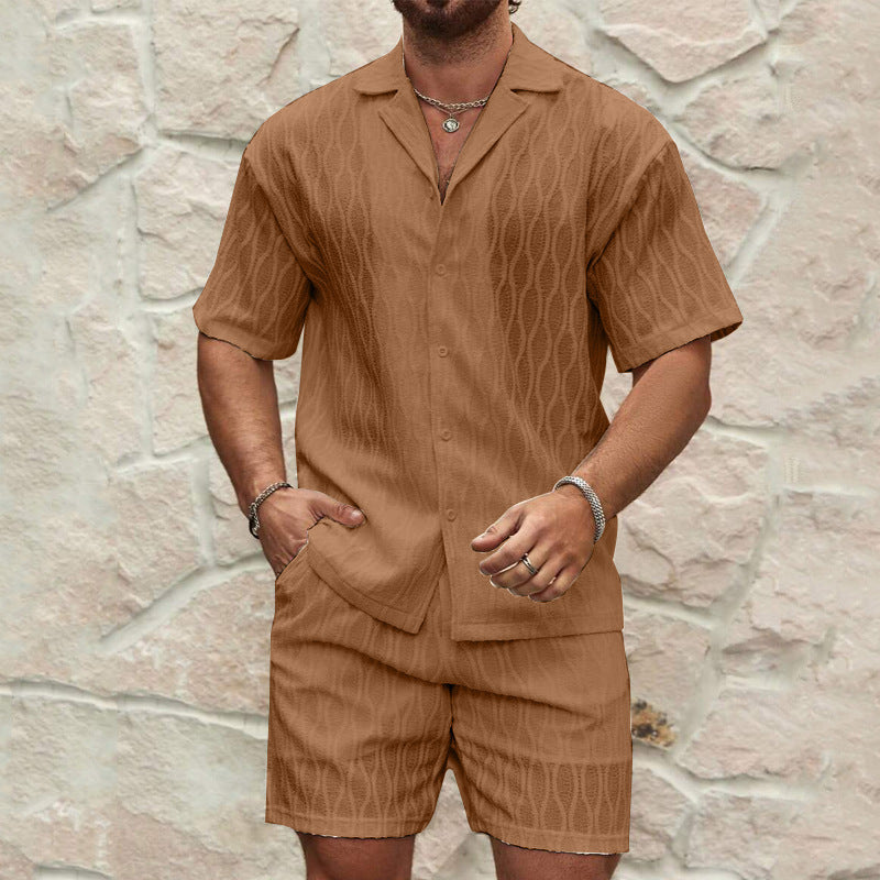 Men's Solid Casual Two Pieces Lapel Button Loose Tracksuits