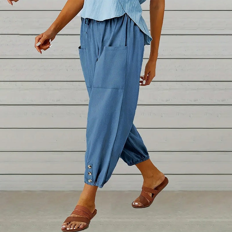 Women's Wide Leg Casual Summer Pants With Adjustable Waist