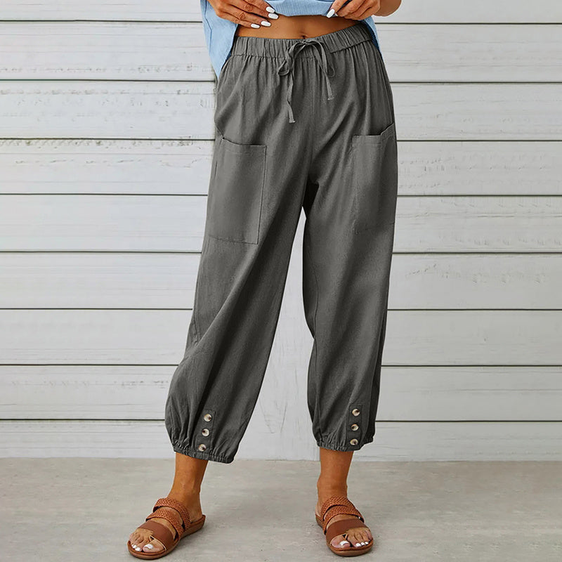Women's Wide Leg Casual Summer Pants With Adjustable Waist