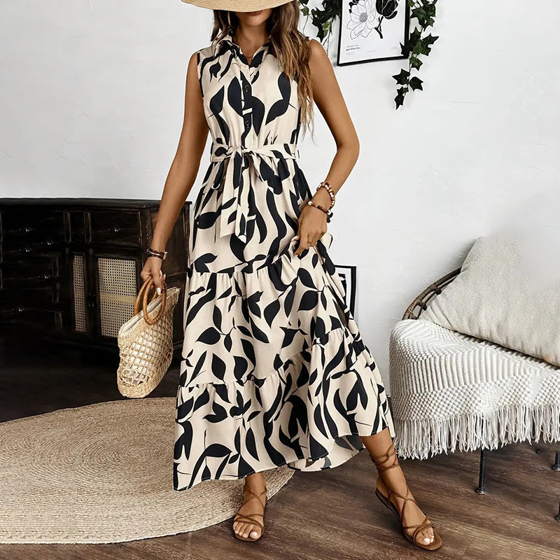 Women Sleeveless Boho Floral Maxi Dress