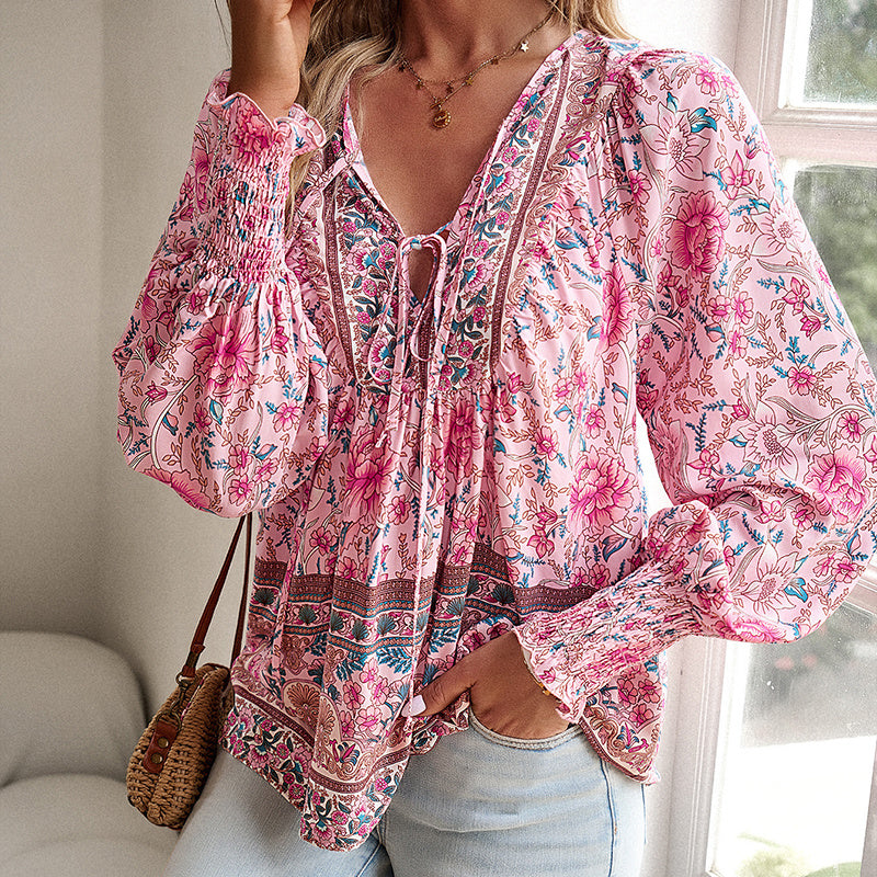 Women's Boho Chic Long Sleeve Floral Blouse