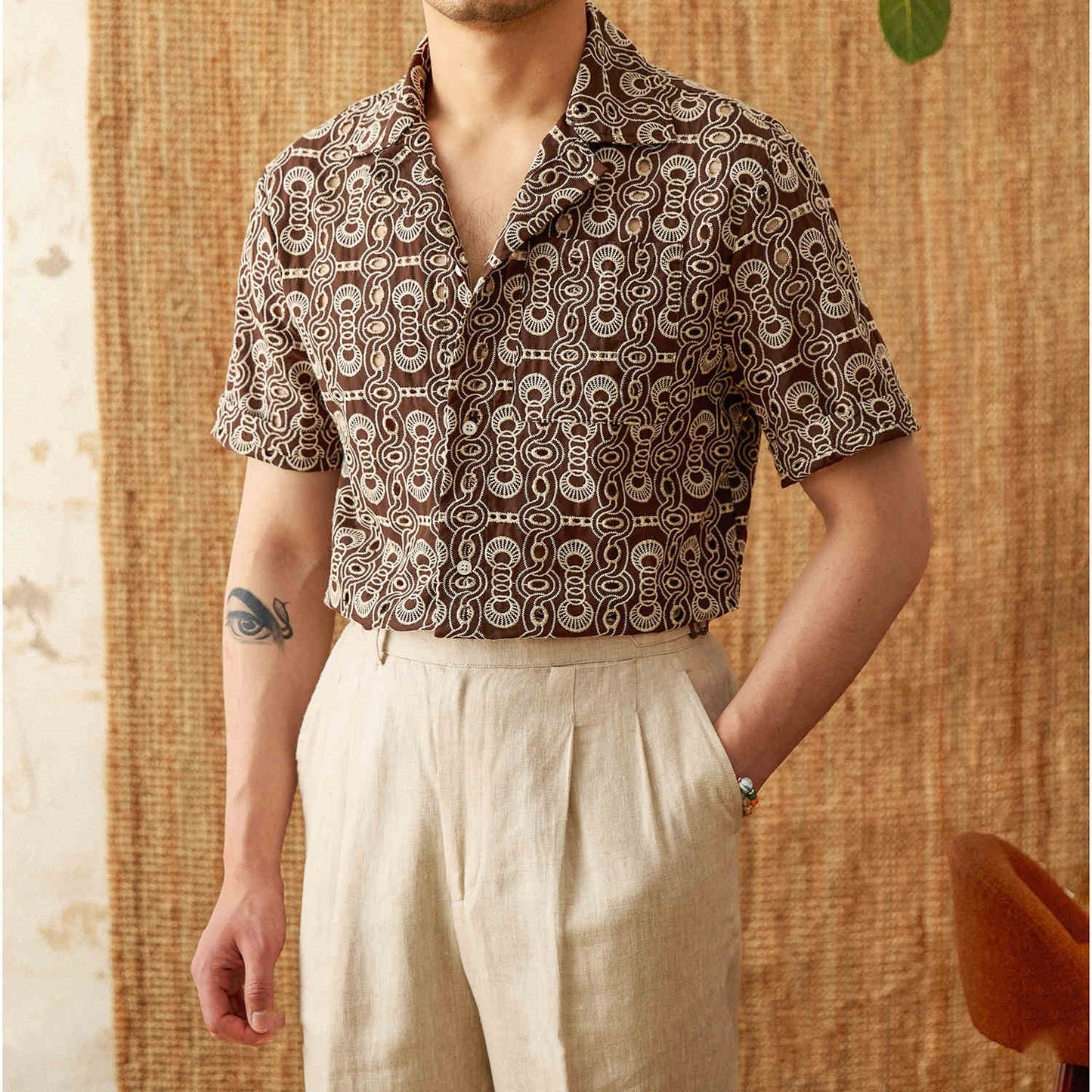 Men's Casual Cuban Collar Short Sleeve Printed Shirt