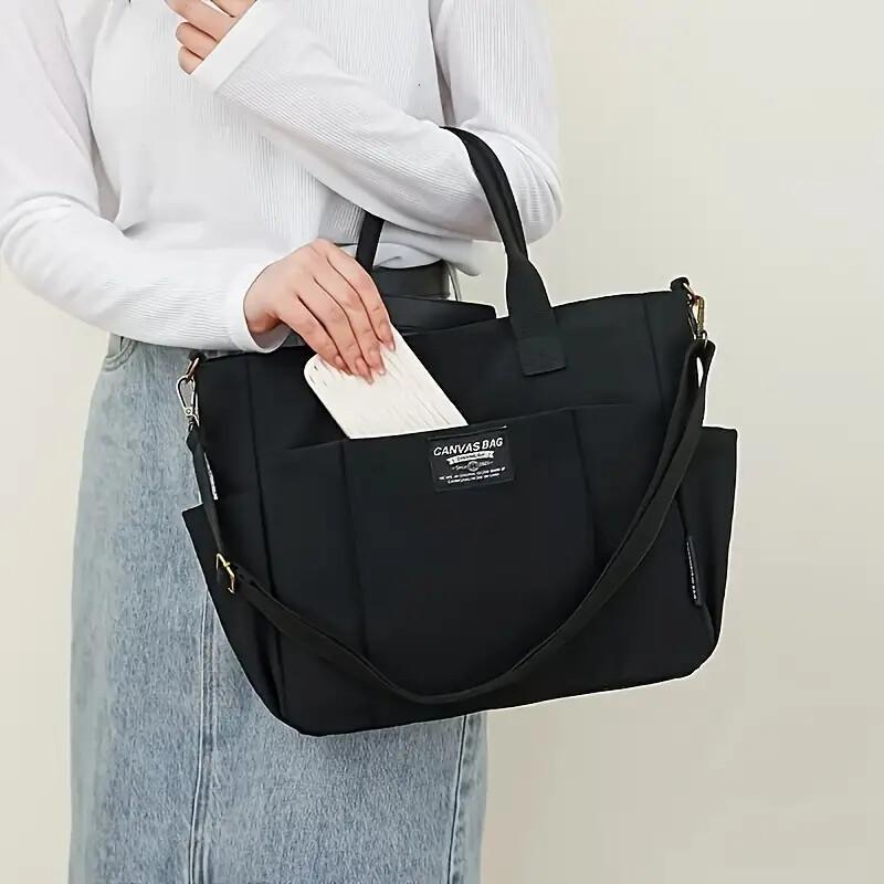 Multi Pocket Tote Bag For Women, Retro Canvas Shoulder Bag