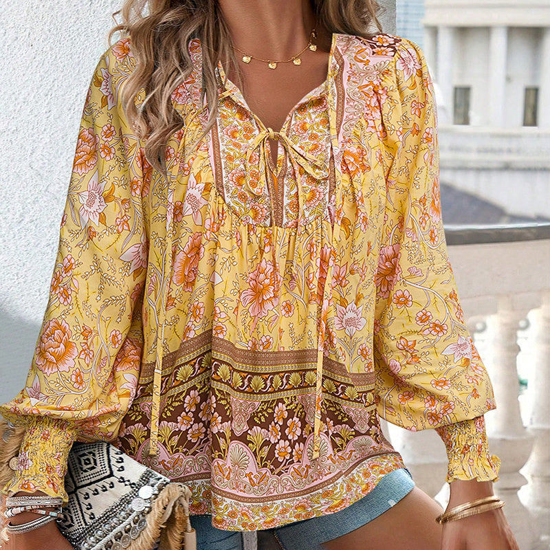 Women's Boho Chic Long Sleeve Floral Blouse