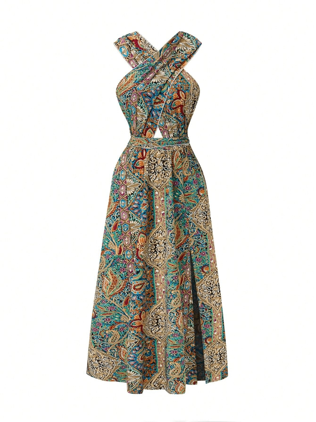 Women Printed High Waisted Maxi Dress