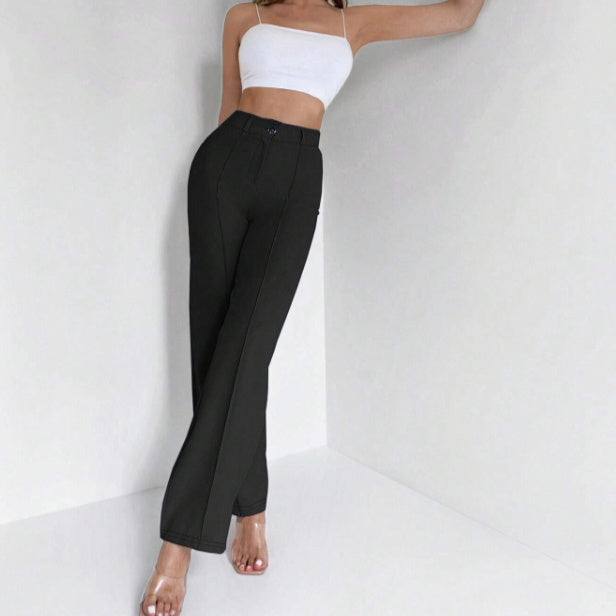 High-Waisted Slim Fit Pants with Micro Flare