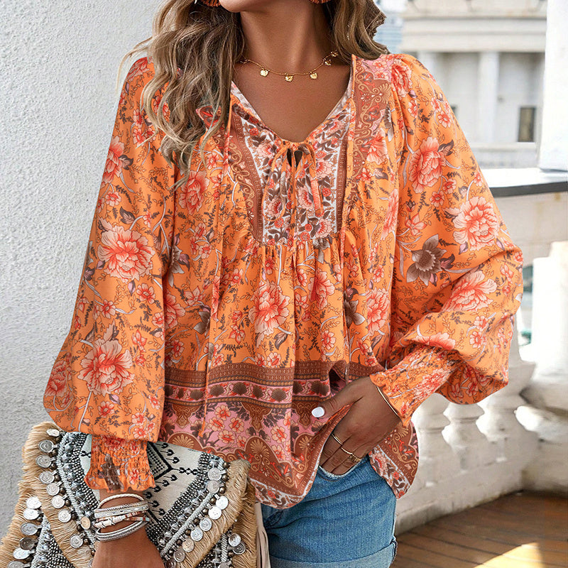 Women's Boho Chic Long Sleeve Floral Blouse