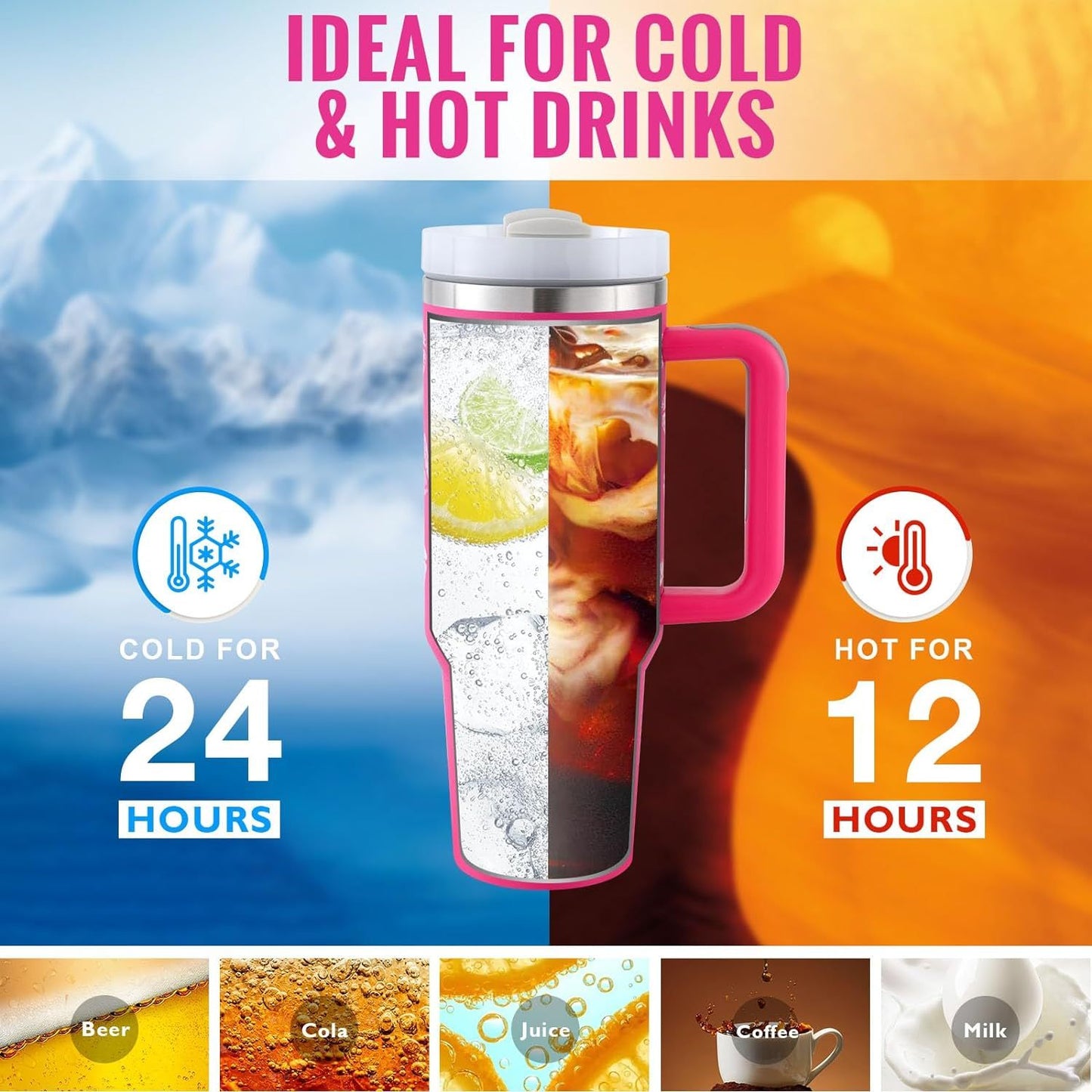 40 Oz Stainless Steel Tumbler With Lid For Car Gym Office Travel
