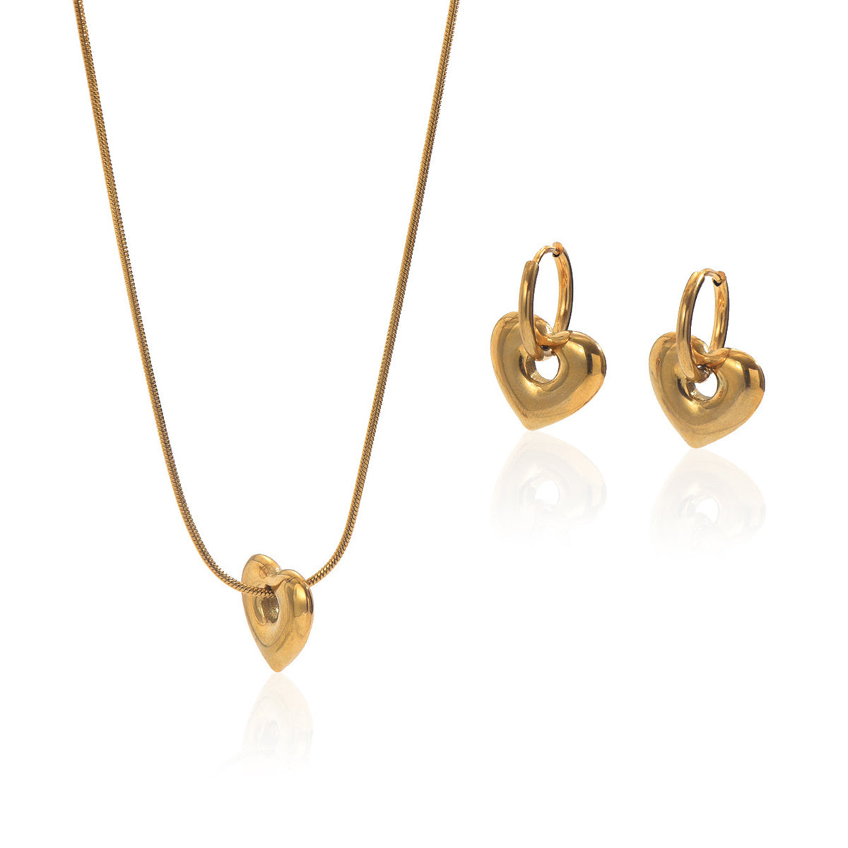 Lxalry 18K Gold Plated Hollow Heart Hypoallergenic Necklace Earrings With Adjustable Chain
