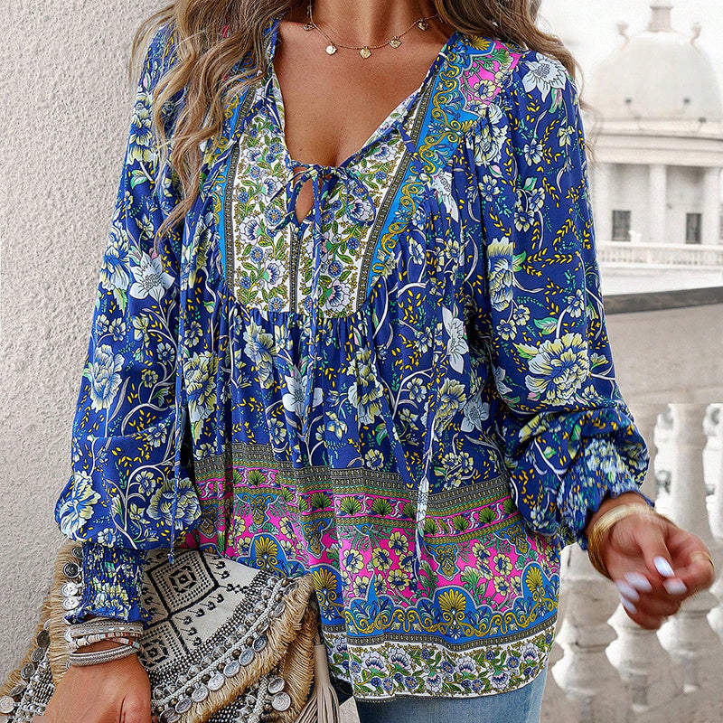 Women's Boho Chic Long Sleeve Floral Blouse