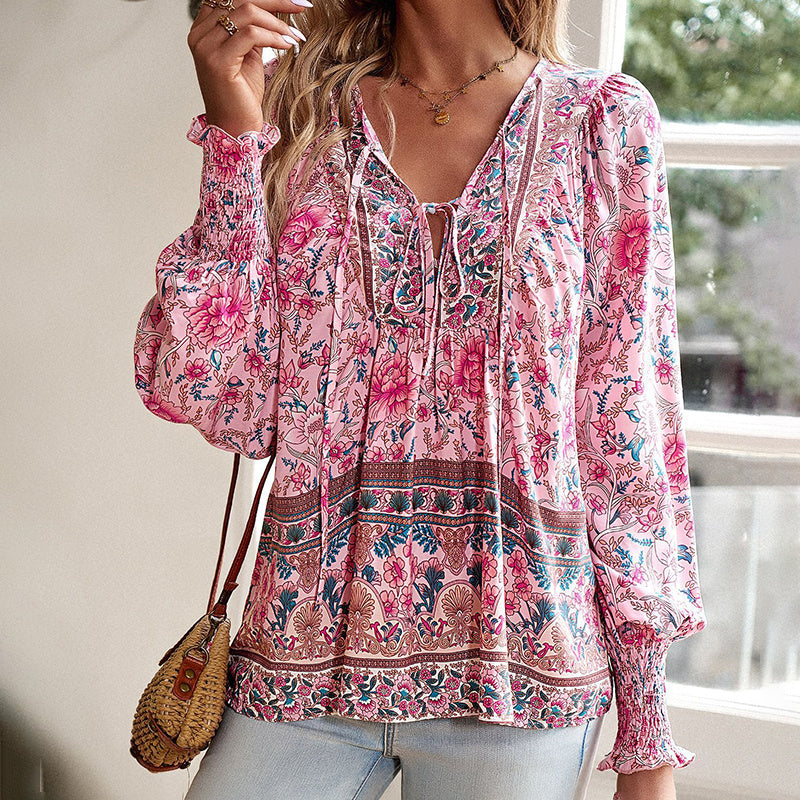 Women's Boho Chic Long Sleeve Floral Blouse