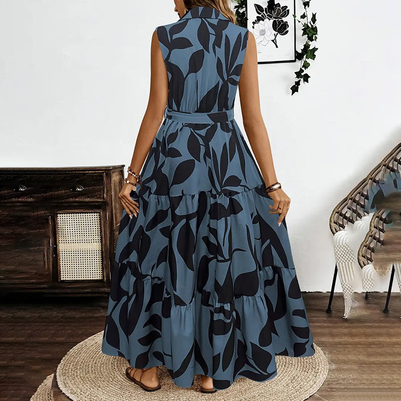 Women Sleeveless Boho Floral Maxi Dress