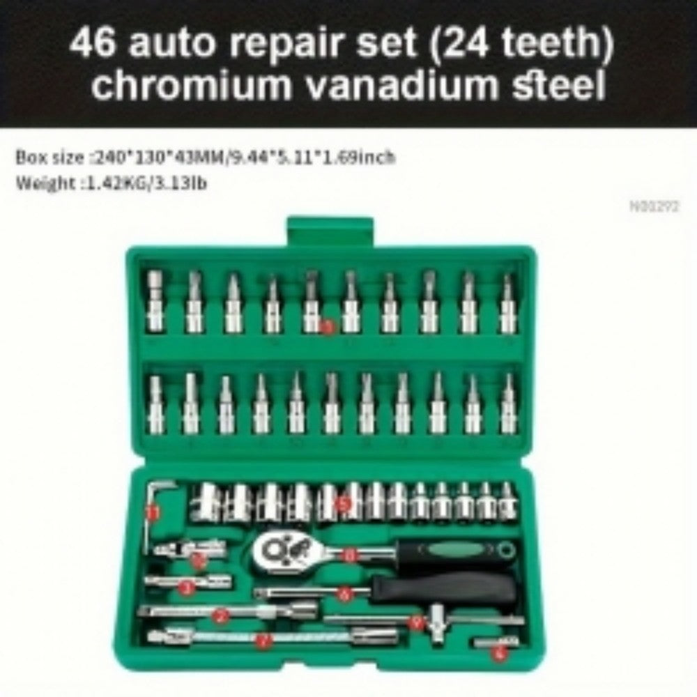 46PCS 1-4 Ratchet Wrench Combination Socket Tool Set Kit Auto Car Repair Tools