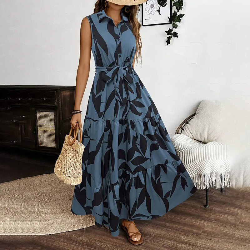 Women Sleeveless Boho Floral Maxi Dress