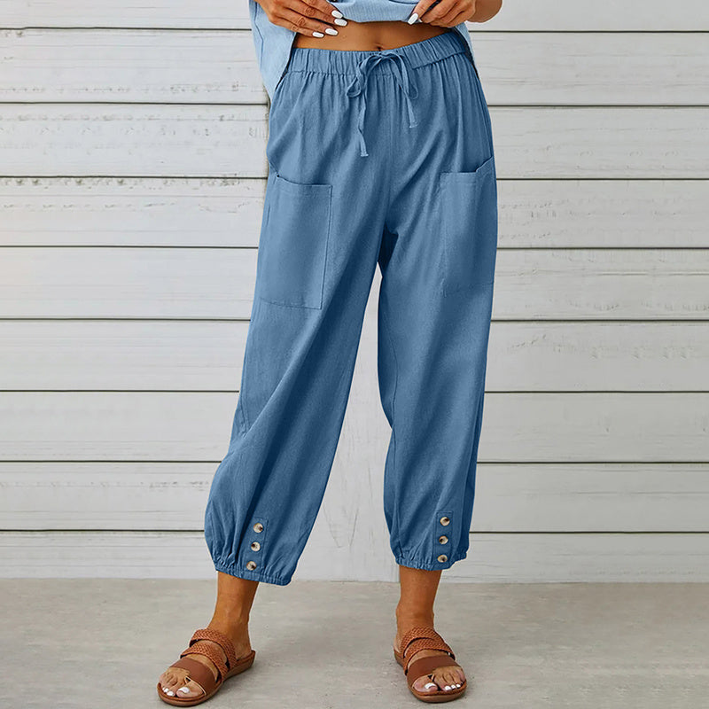 Women's Wide Leg Casual Summer Pants With Adjustable Waist