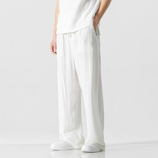 Linen Pants Men's Summer Loose Straight Casual Trousers
