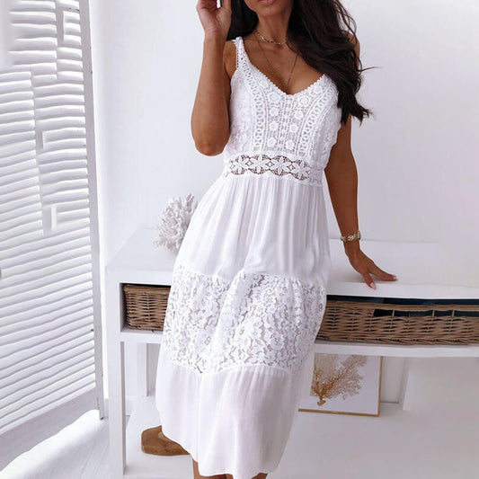 Bohemian Lace Trim Sleeveless Maxi Dress