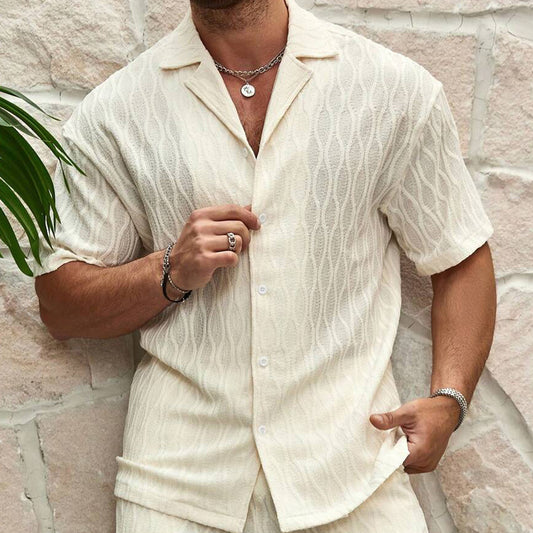 Men's Solid Casual Two Pieces Lapel Button Loose Tracksuits