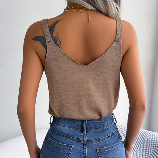 Women's Knitted Sleeveless Tank with Metal Accent Straps