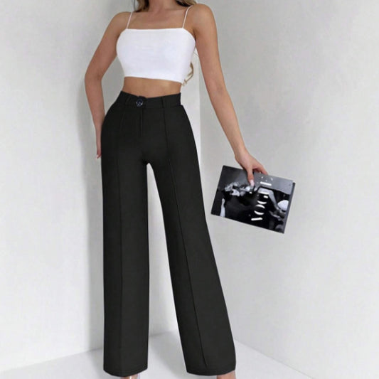 High-Waisted Slim Fit Pants with Micro Flare