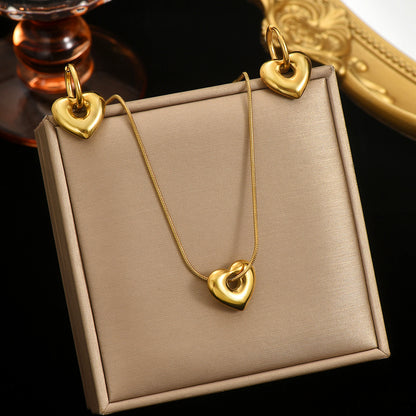 Lxalry 18K Gold Plated Hollow Heart Hypoallergenic Necklace Earrings With Adjustable Chain