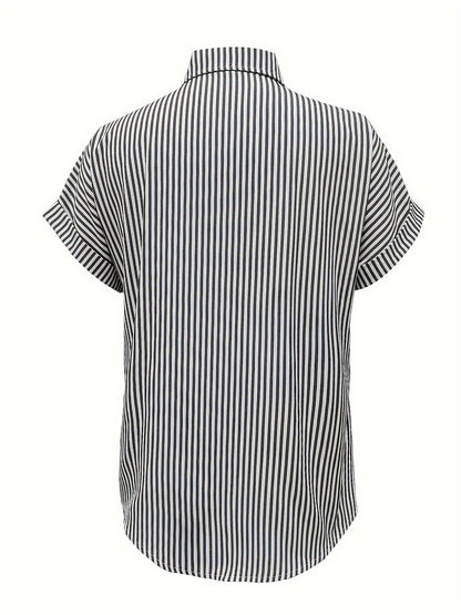 Plus Size Striped Blouse With Pocket For Women