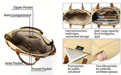 Multi Pocket Tote Bag For Women, Retro Canvas Shoulder Bag
