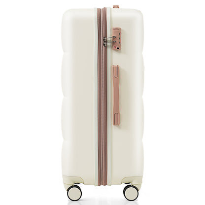 4-piece Suitcase Set With USB Port, Expandable ABS Durable Suitcase With Travel Bag, Cup Holder, With Spinner Wheels, Beige