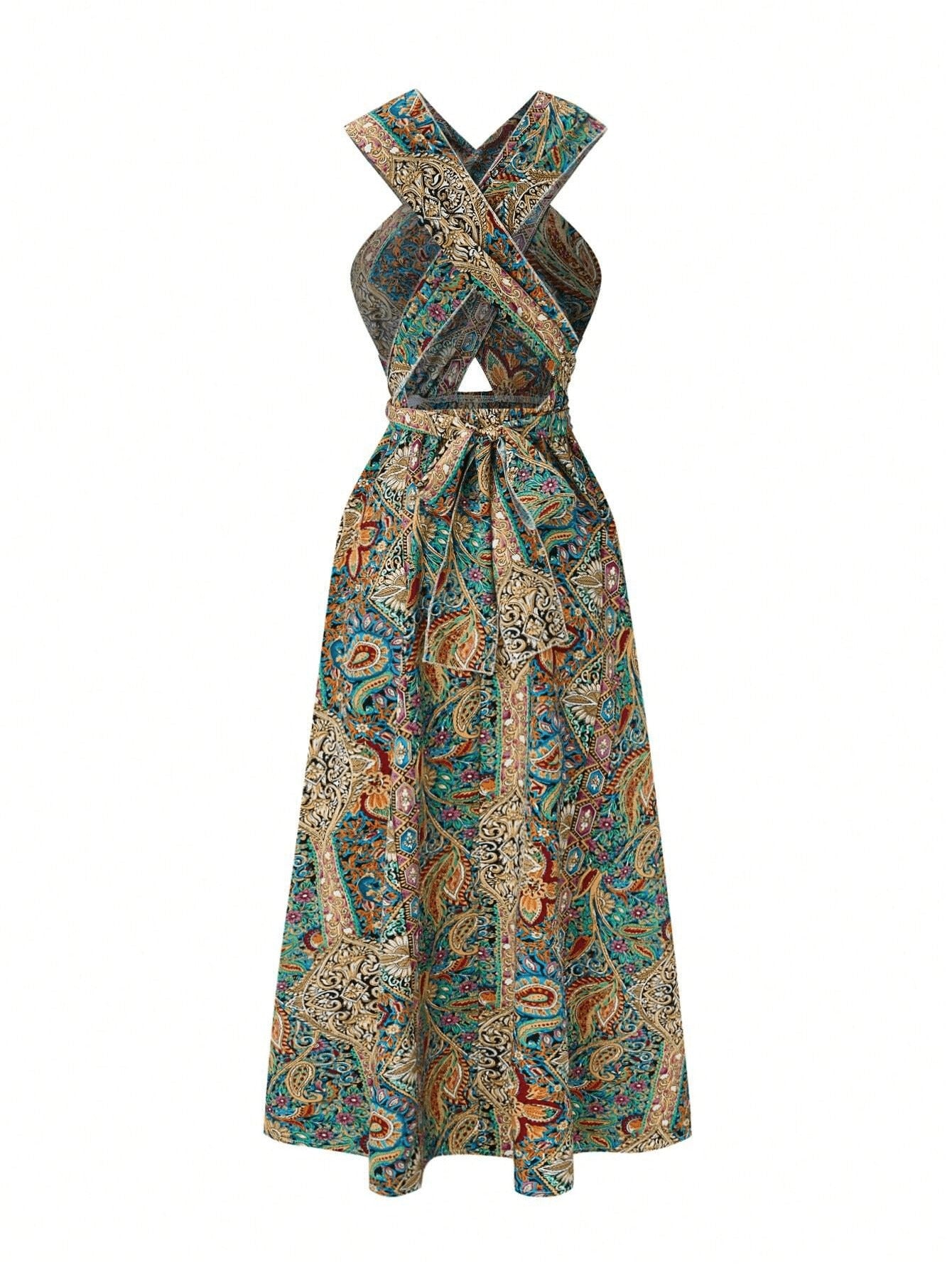 Women Printed High Waisted Maxi Dress