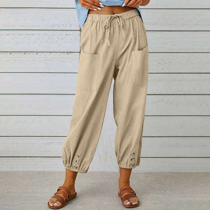 Women's Wide Leg Casual Summer Pants With Adjustable Waist