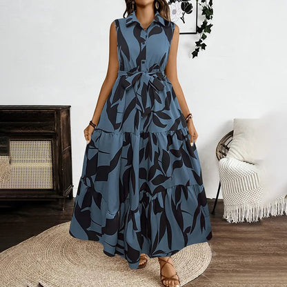 Women Sleeveless Boho Floral Maxi Dress