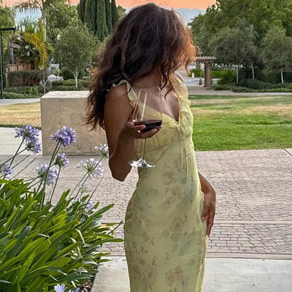 Summer Floral Print Plunge Maxi Dress